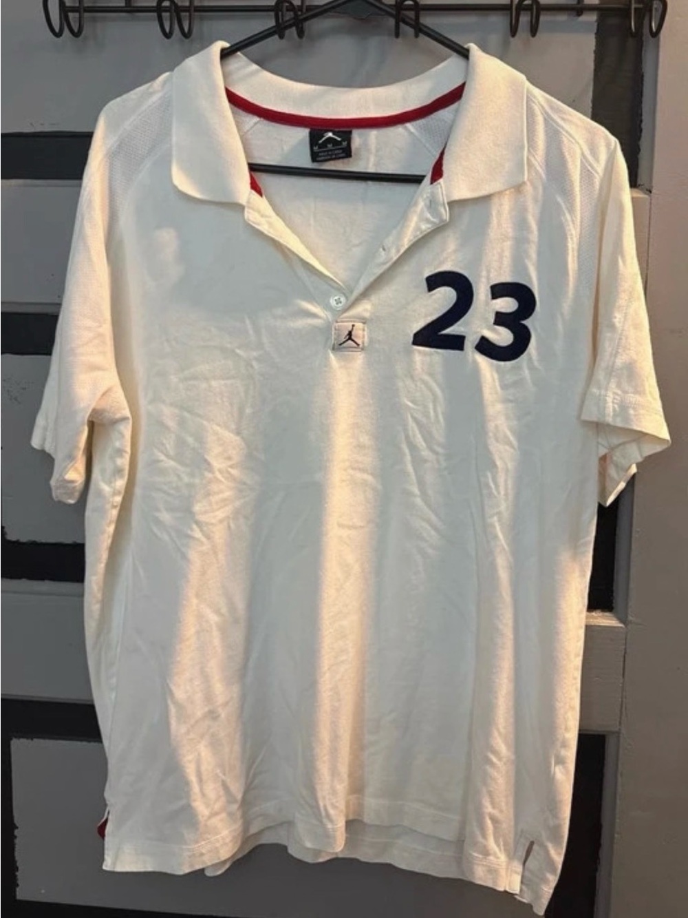 Jordan White Polo with Navy '23' and Red Accent